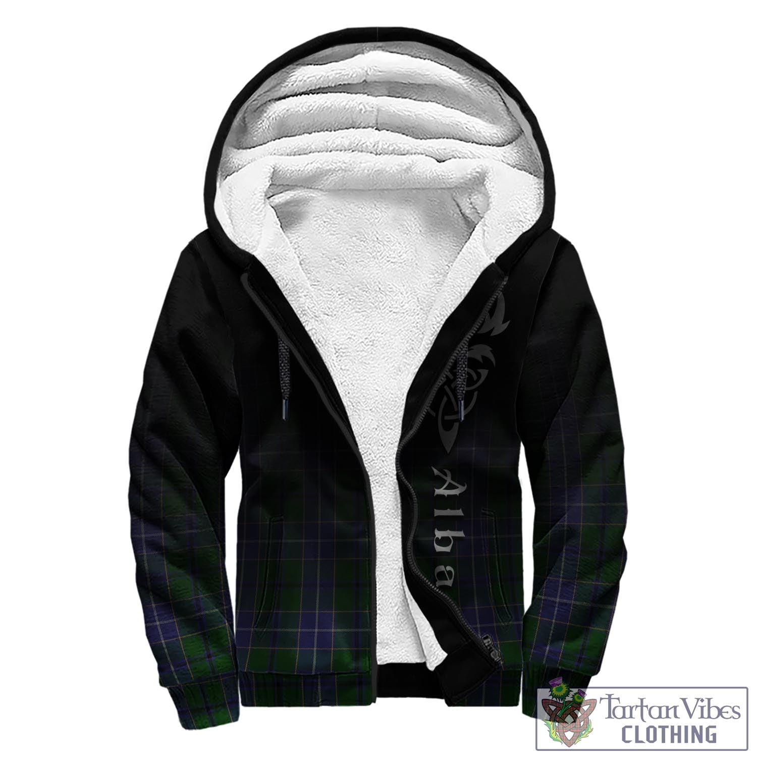 Tartan Vibes Clothing Wishart Hunting Tartan Sherpa Hoodie Featuring Alba Gu Brath Family Crest Celtic Inspired