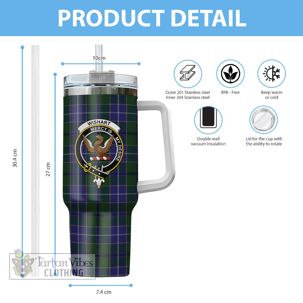 Tartan Vibes Clothing Wishart Hunting Tartan and Family Crest Tumbler with Handle