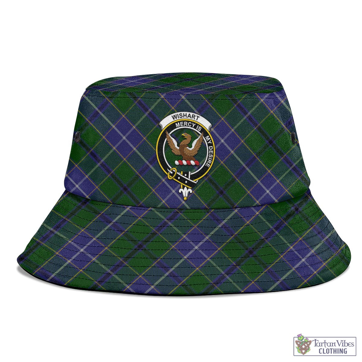 Tartan Vibes Clothing Wishart Hunting Tartan Bucket Hat with Family Crest