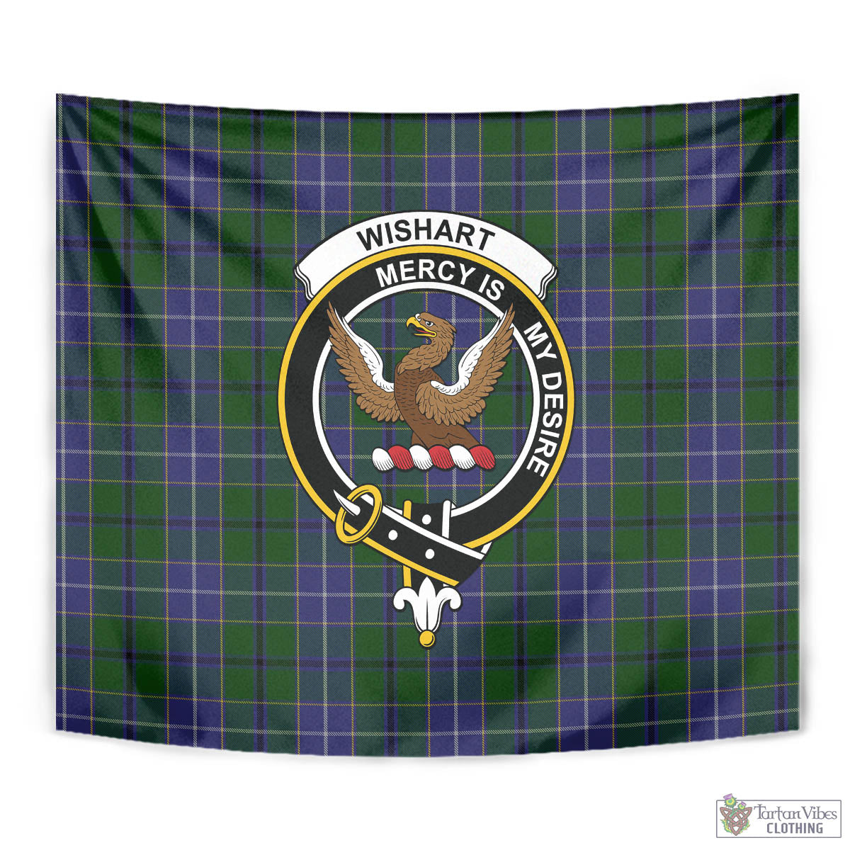 Tartan Vibes Clothing Wishart Hunting Tartan Tapestry Wall Hanging and Home Decor for Room with Family Crest