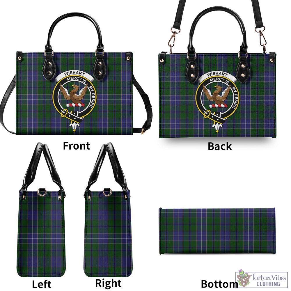 Tartan Vibes Clothing Wishart Hunting Tartan Luxury Leather Handbags with Family Crest