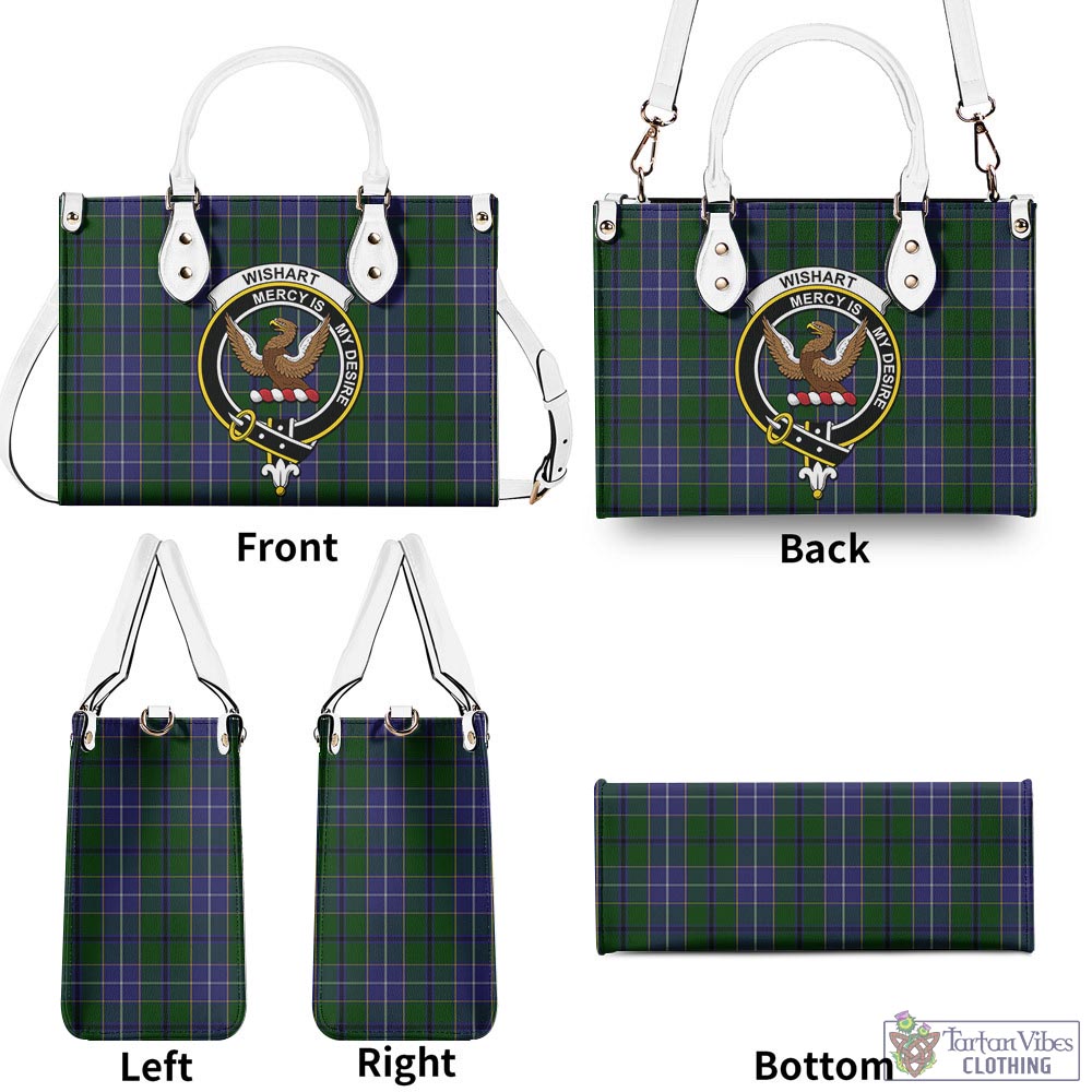 Tartan Vibes Clothing Wishart Hunting Tartan Luxury Leather Handbags with Family Crest