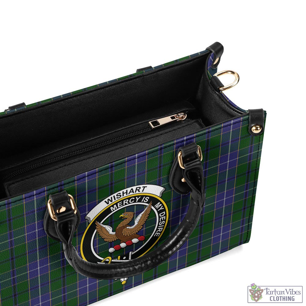 Tartan Vibes Clothing Wishart Hunting Tartan Luxury Leather Handbags with Family Crest