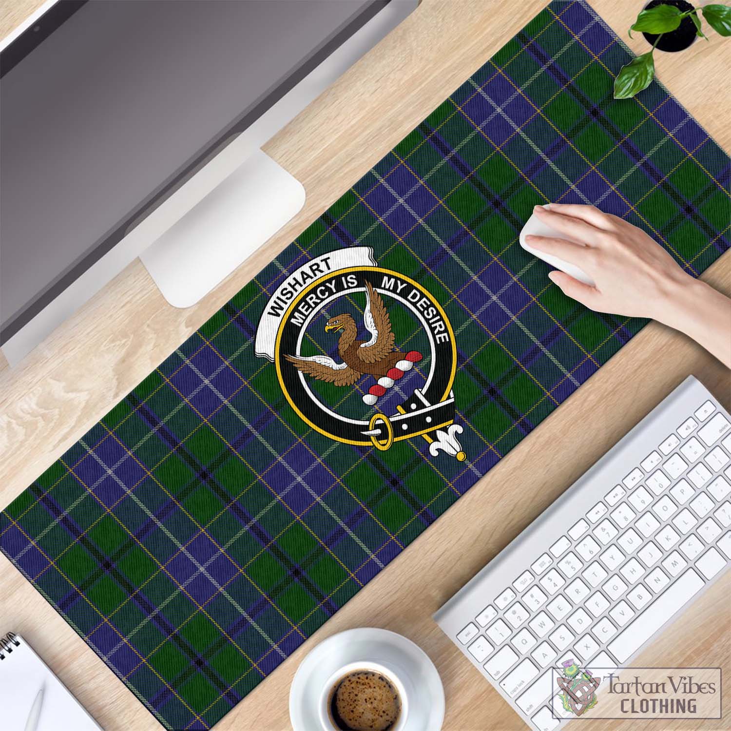 Tartan Vibes Clothing Wishart Hunting Tartan Mouse Pad with Family Crest