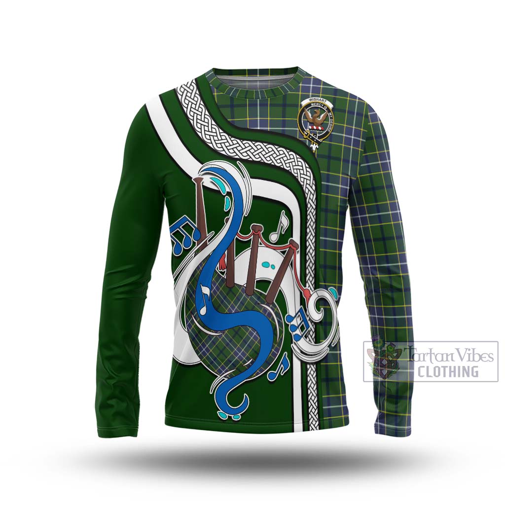 Tartan Vibes Clothing Wishart Hunting Modern Tartan Long Sleeve T-Shirt with Epic Bagpipe Style