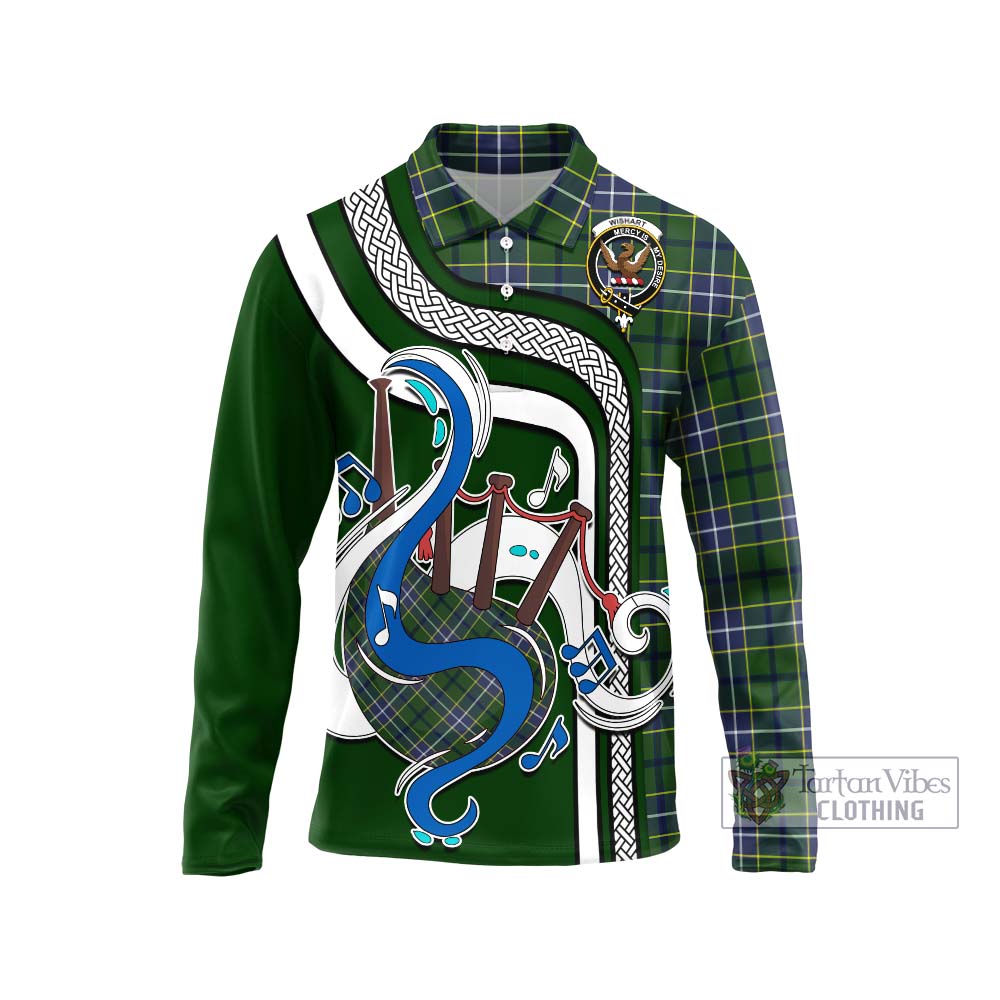 Tartan Vibes Clothing Wishart Hunting Modern Tartan Long Sleeve Polo Shirt with Epic Bagpipe Style