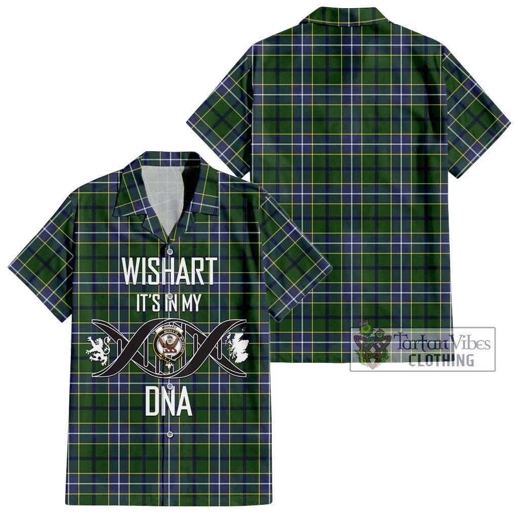 Tartan Vibes Clothing Wishart Hunting Modern Tartan Short Sleeve Button Shirt with Family Crest DNA In Me Style