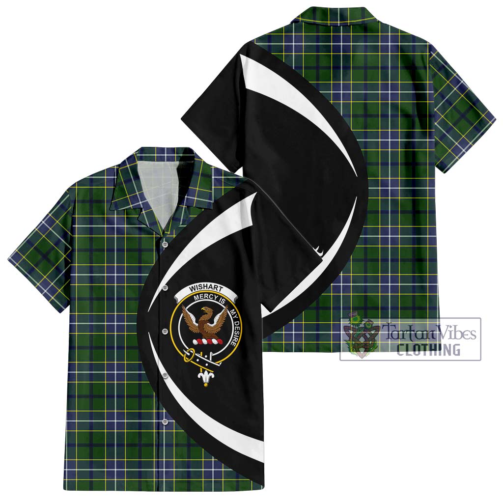 Wishart Hunting Modern Tartan Short Sleeve Button Up with Family Crest Circle Style Kid - Tartan Vibes Clothing