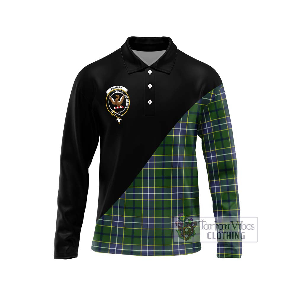 Tartan Vibes Clothing Wishart Hunting Modern Tartan Long Sleeve Polo Shirt with Family Crest and Military Logo Style