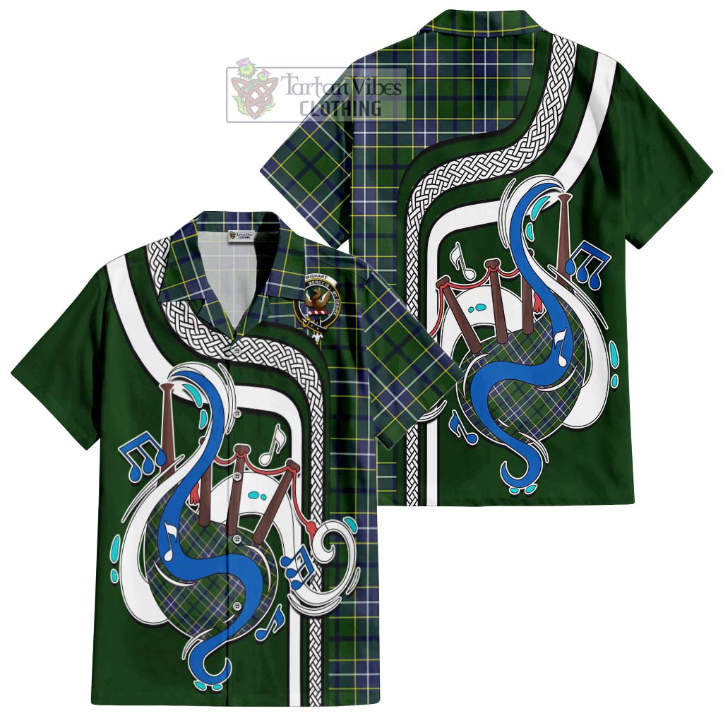 Tartan Vibes Clothing Wishart Hunting Modern Tartan Short Sleeve Button Shirt with Epic Bagpipe Style