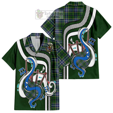 Wishart Hunting Modern Tartan Short Sleeve Button Shirt with Epic Bagpipe Style