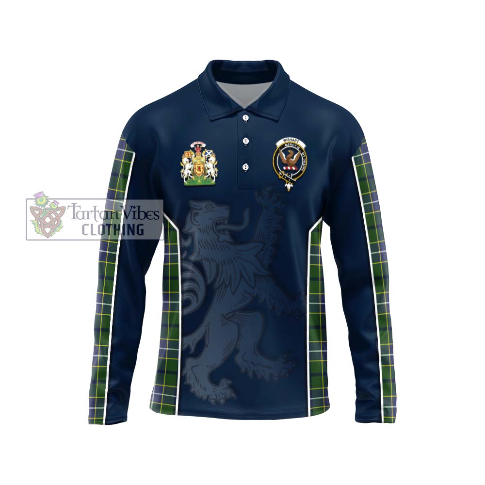 Tartan Vibes Clothing Wishart Hunting Modern Tartan Long Sleeve Polo Shirt with Family Crest and Lion Rampant Vibes Sport Style