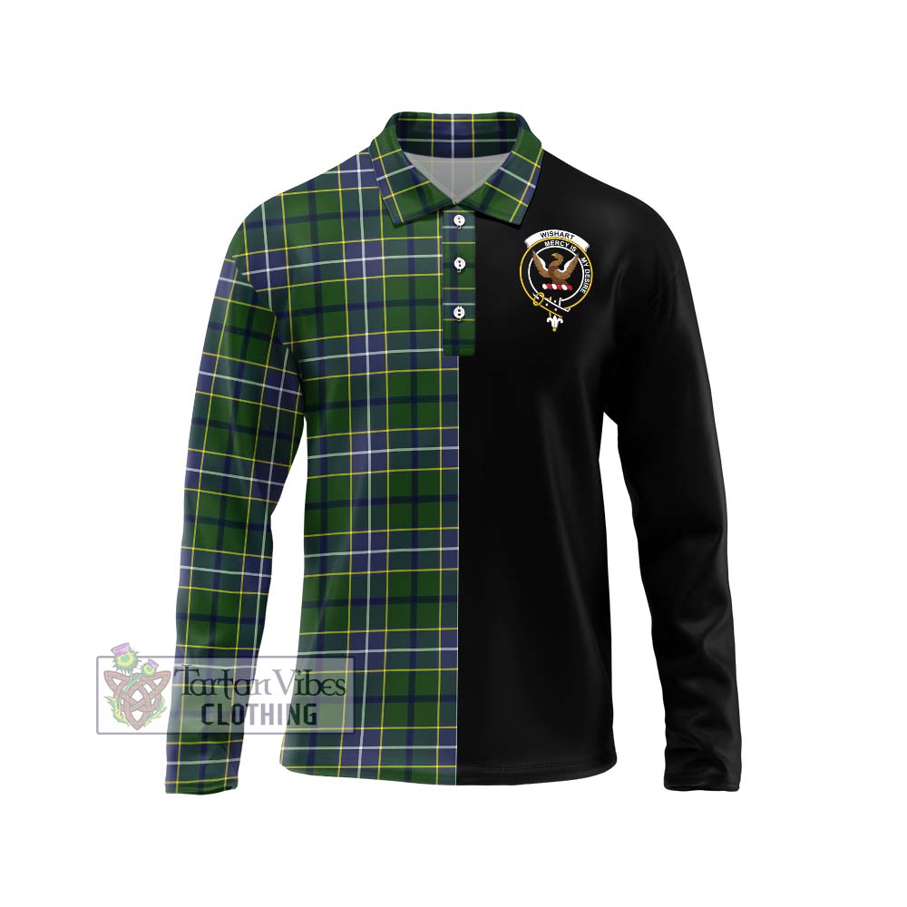 Tartan Vibes Clothing Wishart Hunting Modern Tartan Long Sleeve Polo Shirt with Family Crest and Half Of Me Style