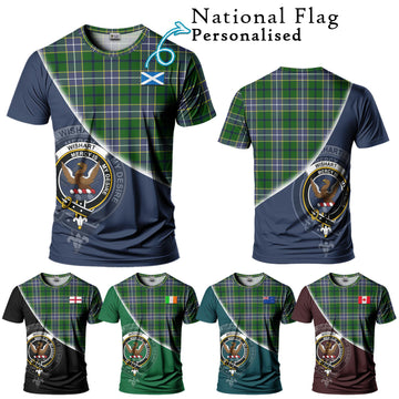 Wishart Hunting Modern Tartan T-Shirt with Personalised National Flag and Family Crest Half Style