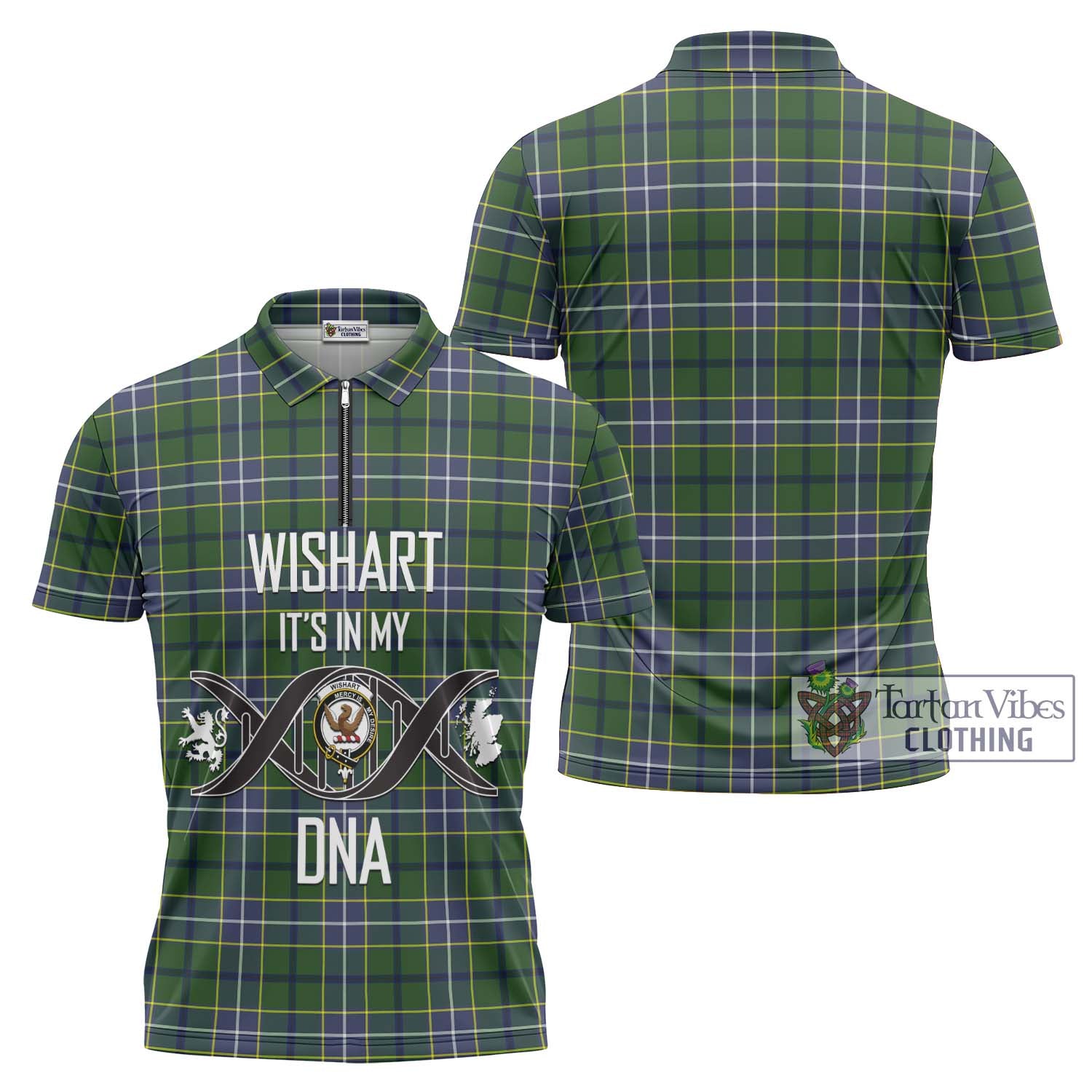 Tartan Vibes Clothing Wishart Hunting Modern Tartan Zipper Polo Shirt with Family Crest DNA In Me Style