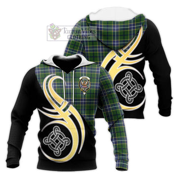 Wishart Hunting Modern Tartan Knitted Hoodie with Family Crest and Celtic Symbol Style