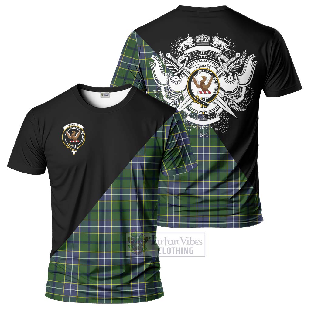 Tartan Vibes Clothing Wishart Hunting Modern Tartan T-Shirt with Family Crest and Military Logo Style