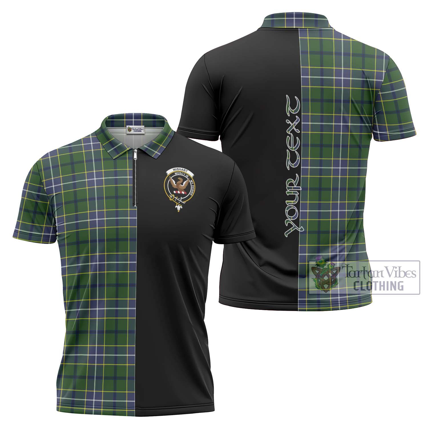 Tartan Vibes Clothing Wishart Hunting Modern Tartan Zipper Polo Shirt with Family Crest and Half Of Me Style