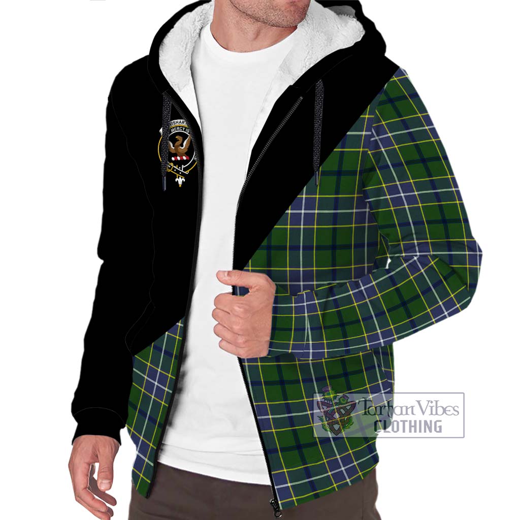 Tartan Vibes Clothing Wishart Hunting Modern Tartan Sherpa Hoodie with Family Crest and Military Logo Style