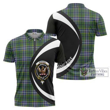 Wishart Hunting Modern Tartan Zipper Polo Shirt with Family Crest Circle Style