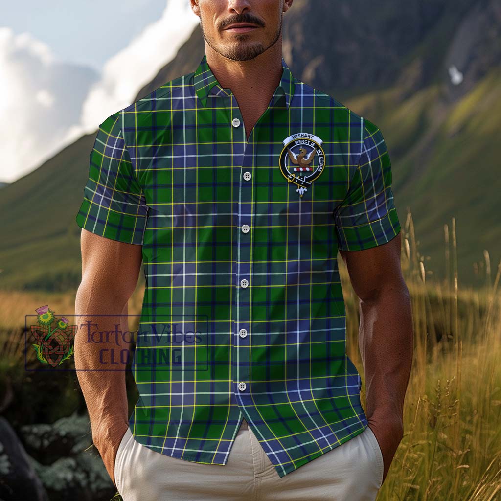 Tartan Vibes Clothing Wishart Hunting Modern Tartan Cotton Hawaiian Shirt with Family Crest