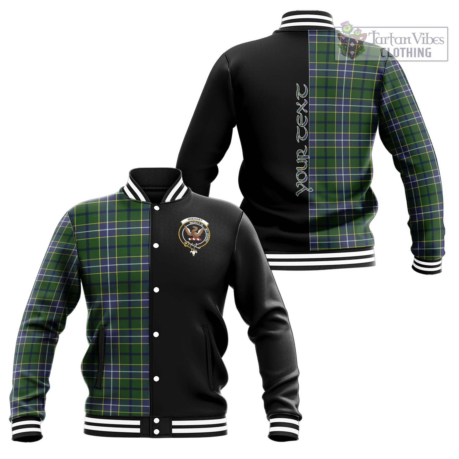 Tartan Vibes Clothing Wishart Hunting Modern Tartan Baseball Jacket with Family Crest and Half Of Me Style