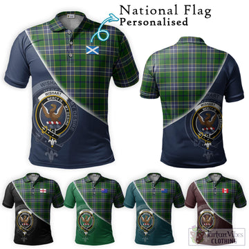 Wishart Hunting Modern Tartan Polo Shirt with Personalised National Flag and Family Crest Half Style