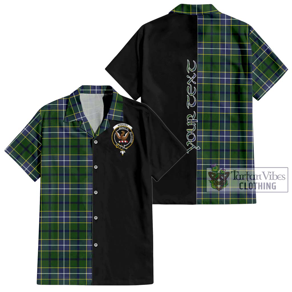 Tartan Vibes Clothing Wishart Hunting Modern Tartan Short Sleeve Button Shirt with Family Crest and Half Of Me Style