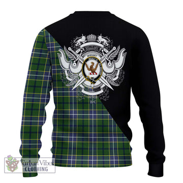 Wishart Hunting Modern Tartan Knitted Sweater with Family Crest and Military Logo Style