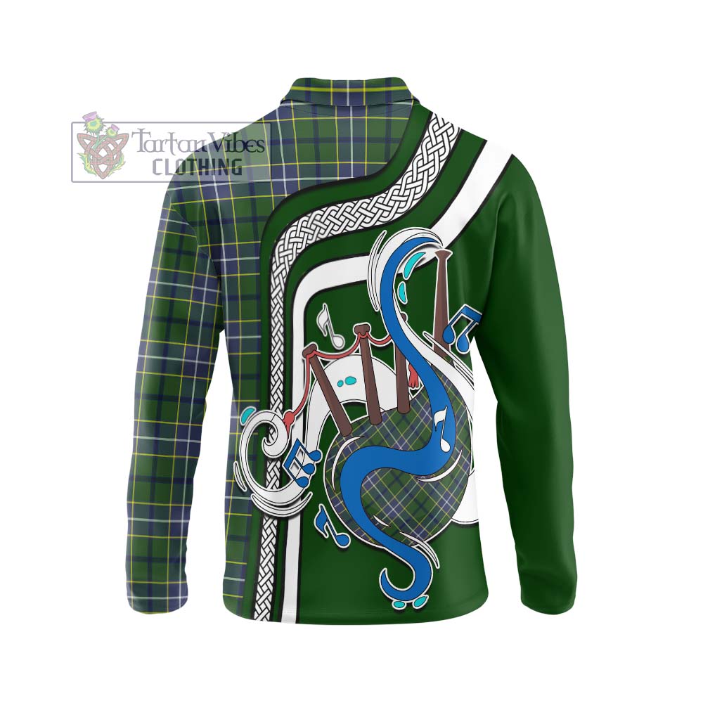 Tartan Vibes Clothing Wishart Hunting Modern Tartan Long Sleeve Polo Shirt with Epic Bagpipe Style