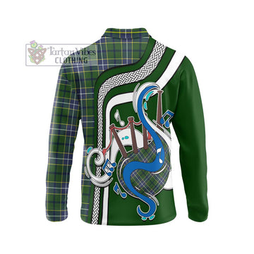 Wishart Hunting Modern Tartan Long Sleeve Polo Shirt with Epic Bagpipe Style