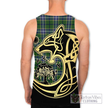 Wishart Hunting Modern Tartan Men's Tank Top with Family Crest Celtic Wolf Style