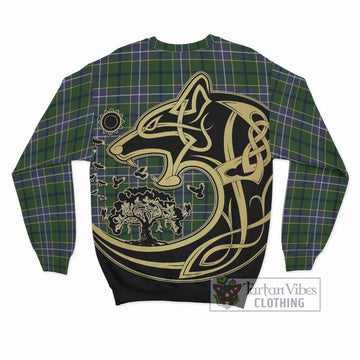 Wishart Hunting Modern Tartan Sweatshirt with Family Crest Celtic Wolf Style