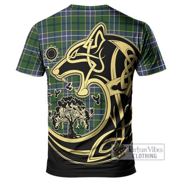 Wishart Hunting Modern Tartan T-Shirt with Family Crest Celtic Wolf Style