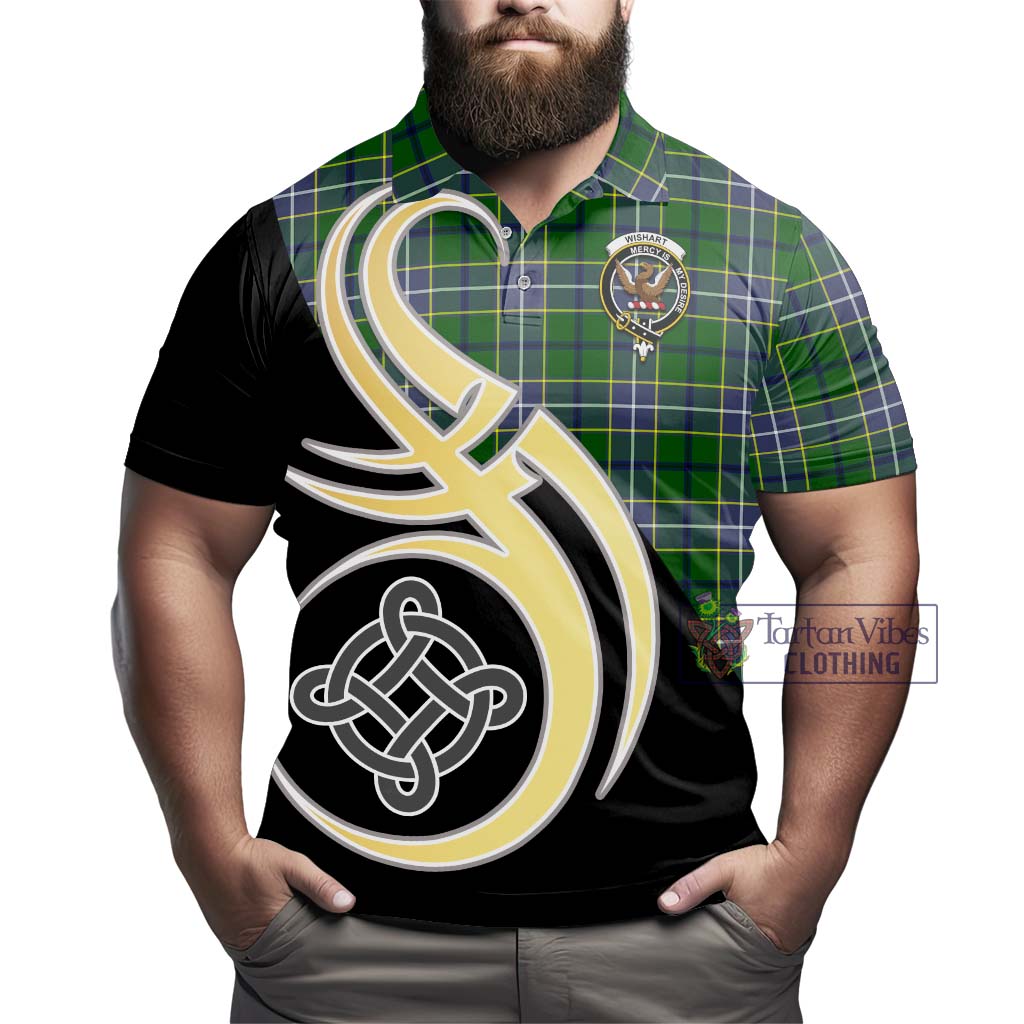 Tartan Vibes Clothing Wishart Hunting Modern Tartan Polo Shirt with Family Crest and Celtic Symbol Style