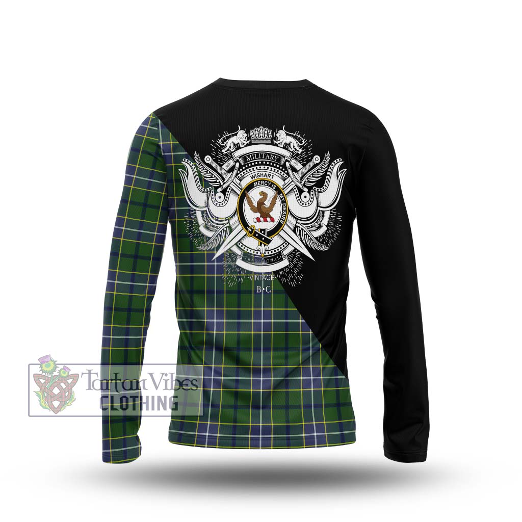 Tartan Vibes Clothing Wishart Hunting Modern Tartan Long Sleeve T-Shirt with Family Crest and Military Logo Style