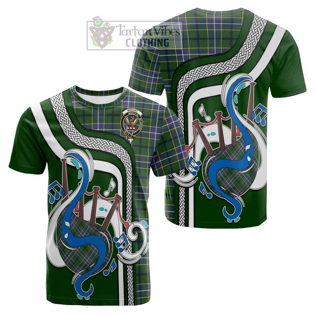 Tartan Vibes Clothing Wishart Hunting Modern Tartan Cotton T-shirt with Epic Bagpipe Style