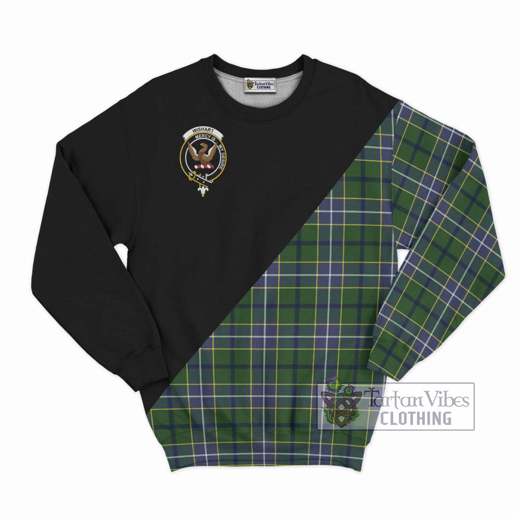 Tartan Vibes Clothing Wishart Hunting Modern Tartan Sweatshirt with Family Crest and Military Logo Style