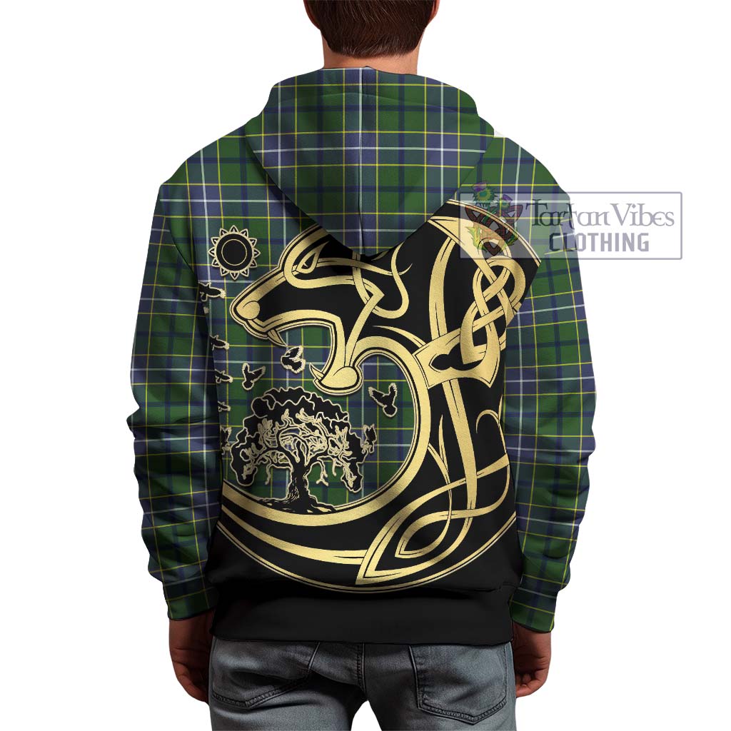 Tartan Vibes Clothing Wishart Hunting Modern Tartan Hoodie with Family Crest Celtic Wolf Style