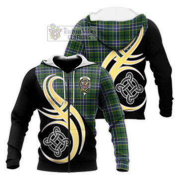 Wishart Hunting Modern Tartan Knitted Hoodie with Family Crest and Celtic Symbol Style