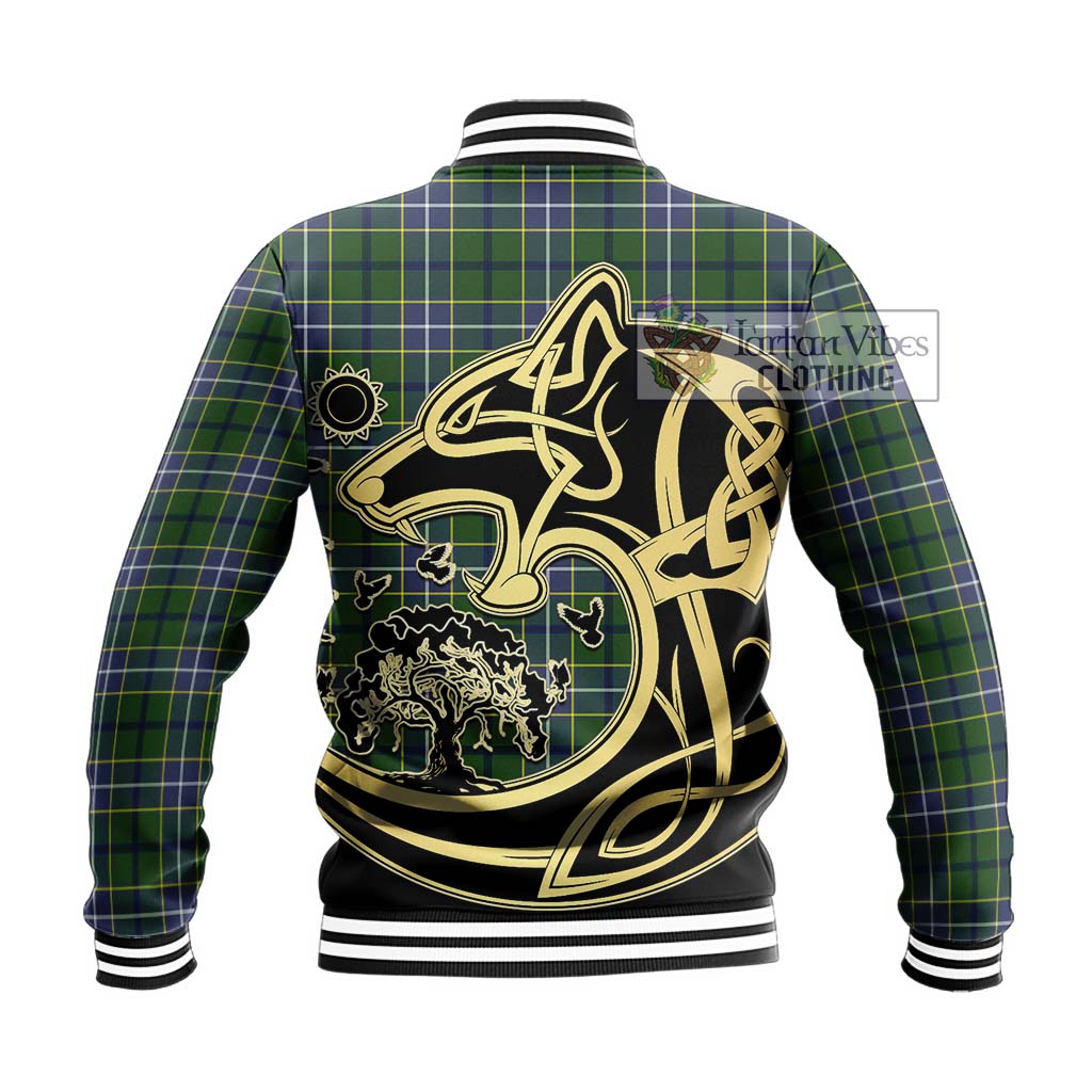 Tartan Vibes Clothing Wishart Hunting Modern Tartan Baseball Jacket with Family Crest Celtic Wolf Style