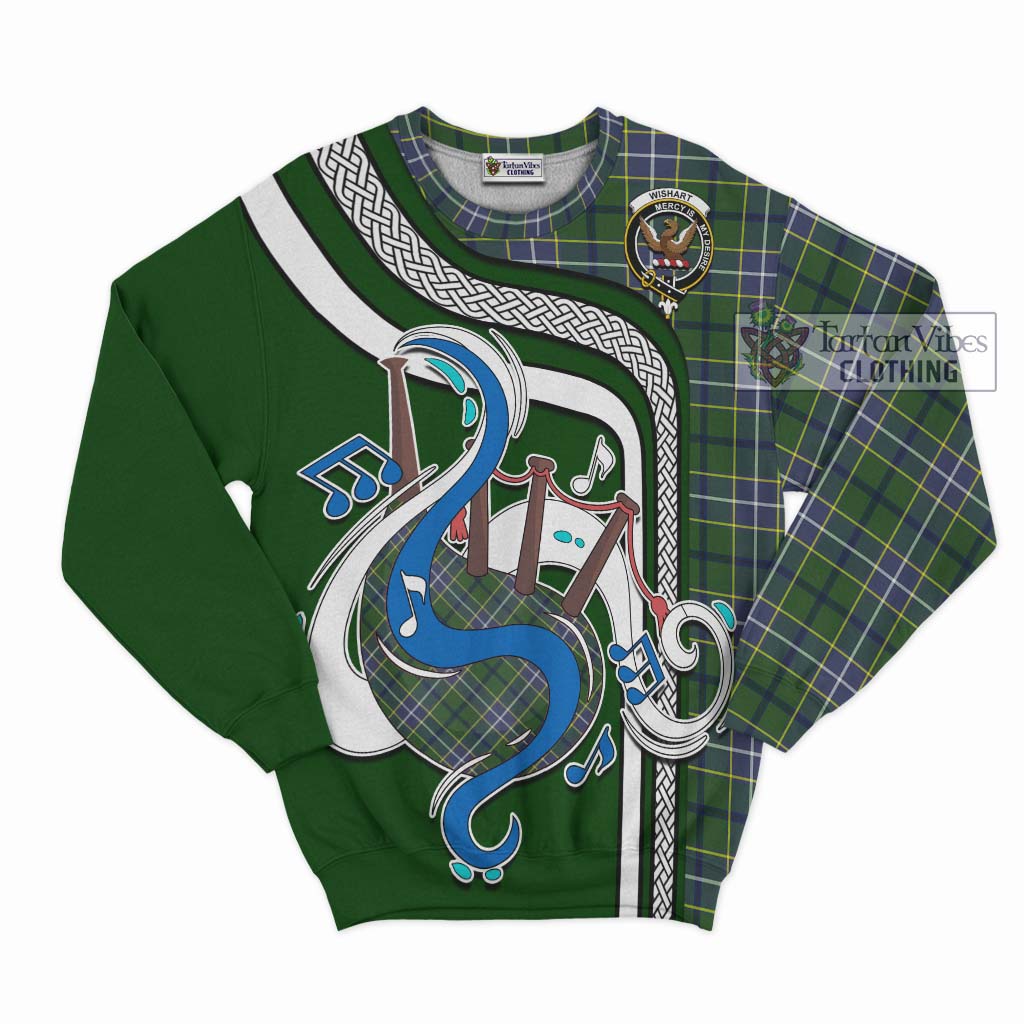 Tartan Vibes Clothing Wishart Hunting Modern Tartan Sweatshirt with Epic Bagpipe Style