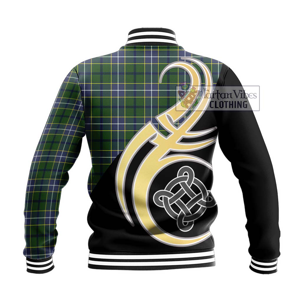 Tartan Vibes Clothing Wishart Hunting Modern Tartan Baseball Jacket with Family Crest and Celtic Symbol Style