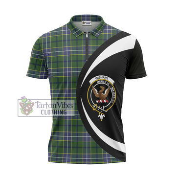 Wishart Hunting Modern Tartan Zipper Polo Shirt with Family Crest Circle Style