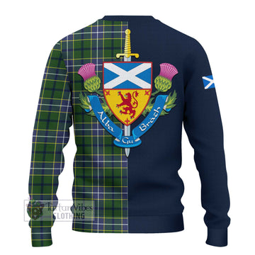 Wishart Hunting Modern Tartan Knitted Sweater with Scottish Lion Royal Arm Half Style