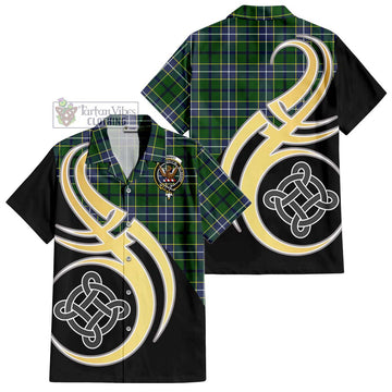 Wishart Hunting Modern Tartan Short Sleeve Button Shirt with Family Crest and Celtic Symbol Style