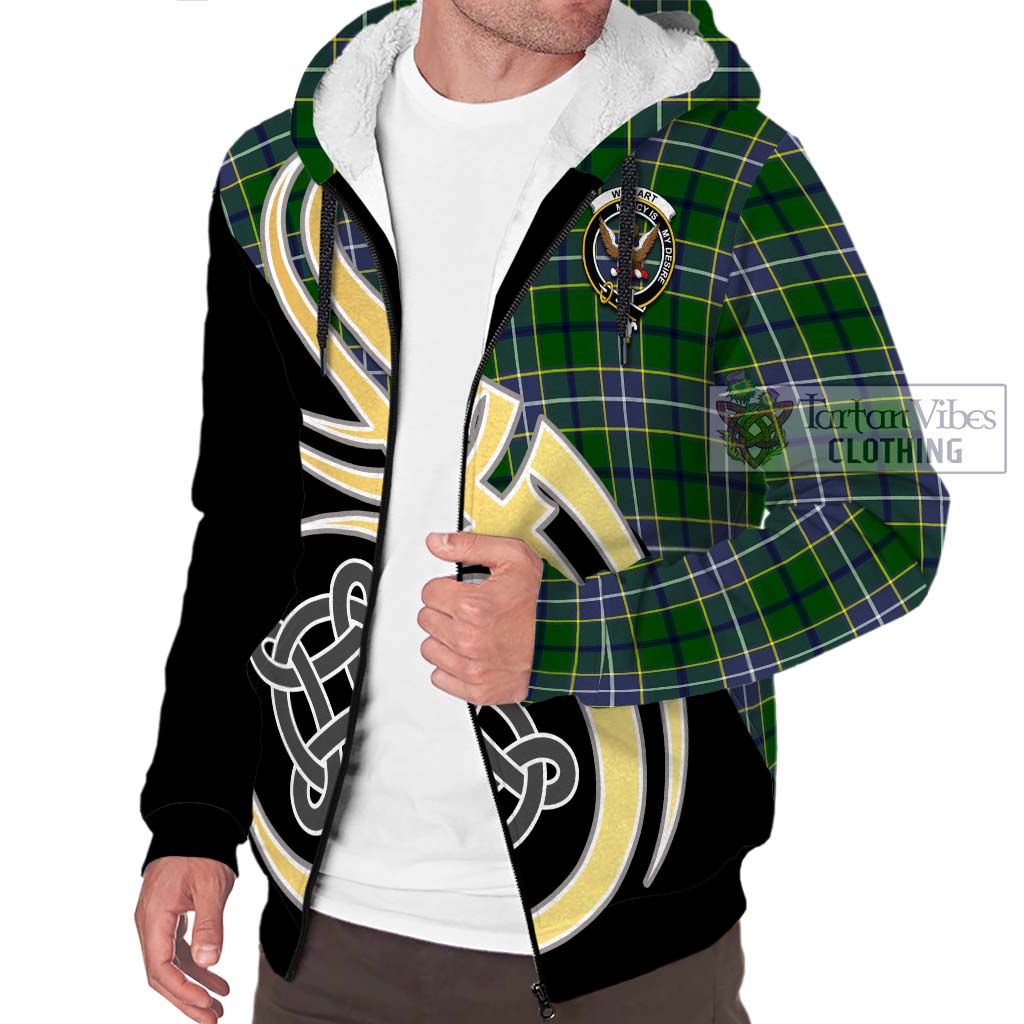 Wishart Hunting Modern Tartan Sherpa Hoodie with Family Crest and Celtic Symbol Style - Tartan Vibes Clothing