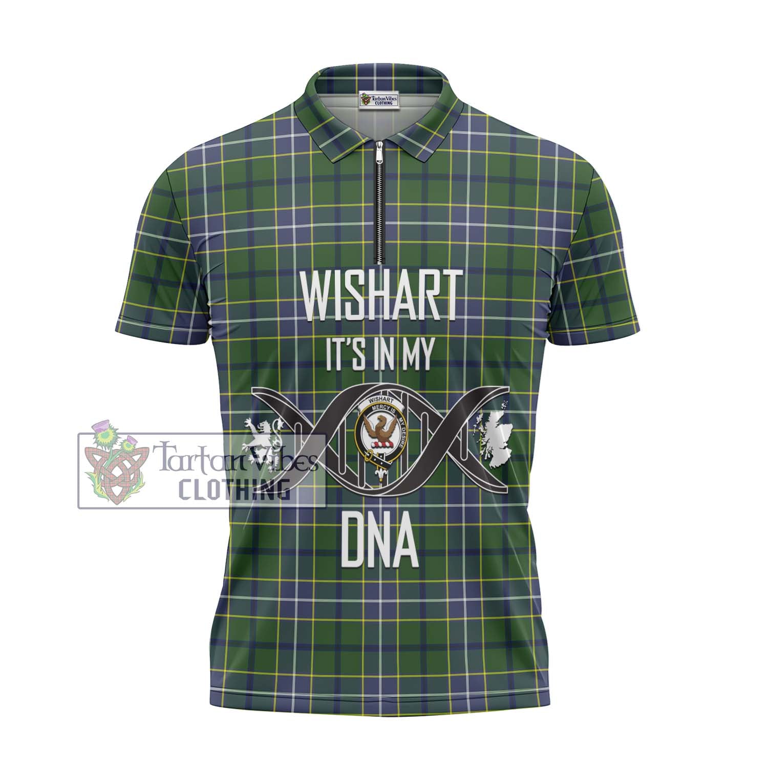 Tartan Vibes Clothing Wishart Hunting Modern Tartan Zipper Polo Shirt with Family Crest DNA In Me Style