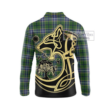 Wishart Hunting Modern Tartan Long Sleeve Polo Shirt with Family Crest Celtic Wolf Style