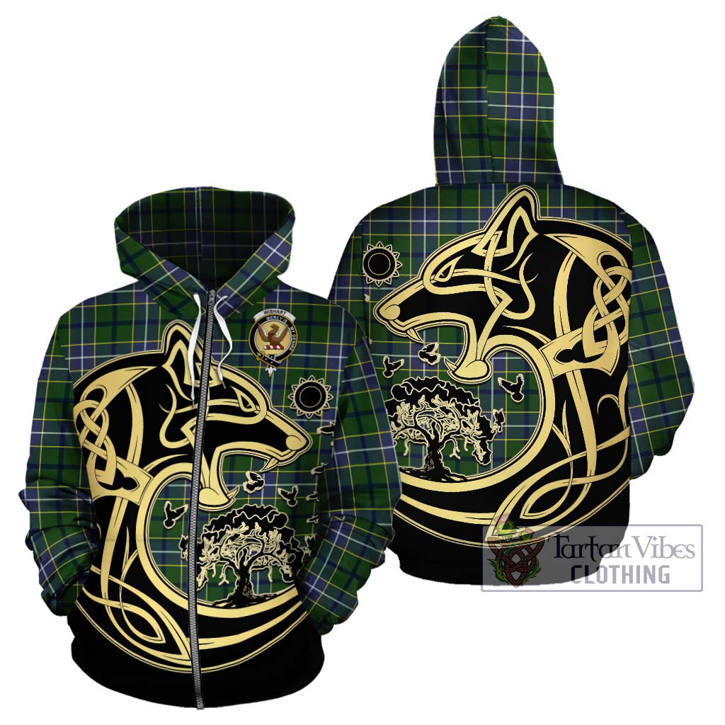 Tartan Vibes Clothing Wishart Hunting Modern Tartan Hoodie with Family Crest Celtic Wolf Style